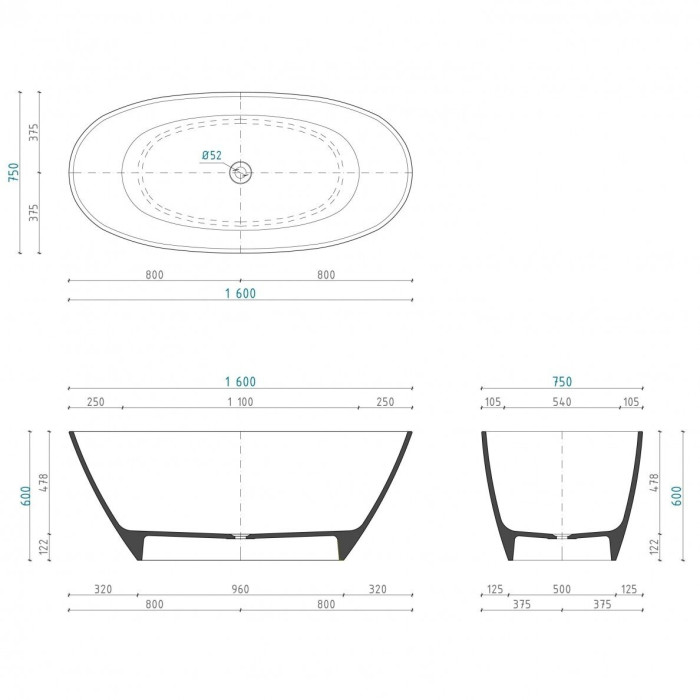 Aquastone AQS2 stone mass bathtub