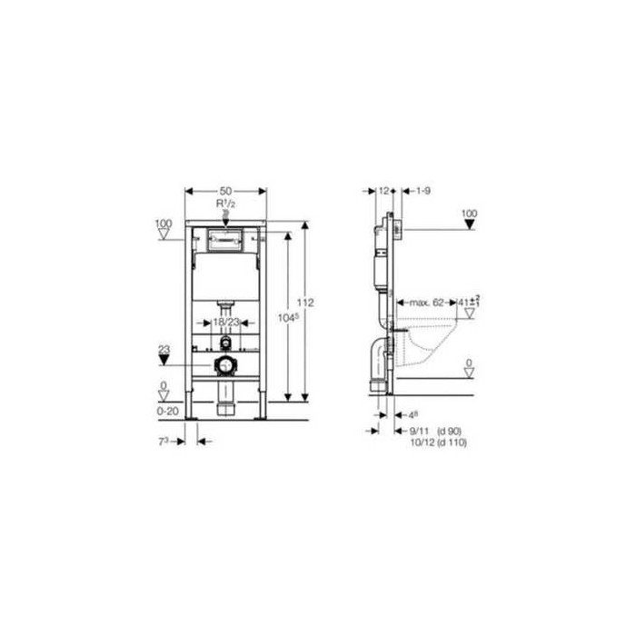 Potinkinis WC raami komplekt GEBERIT Duofix Basic UP100 Delta, 458103001