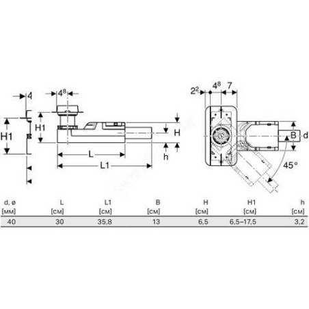 Alumine osa duši drenaažile GEBERIT Cleanline DN 40 - H 65-175 mm, 154152001
