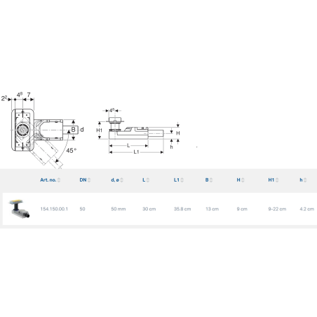 Нижняя часть душевого трапа GEBERIT Cleanline DN 50 - H 90-220 мм, 154.150.00.1
