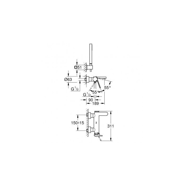 Смеситель для ванной и душа GROHE Plus, 33547003