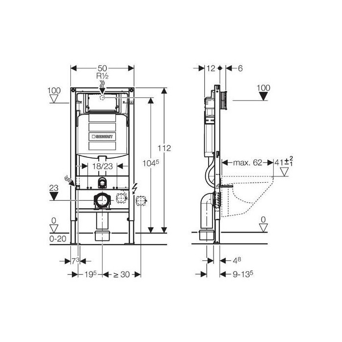 Подводной рамы для унитаза GEBERIT Duofix (4 в 1) с аксессуарами для удаления запахов Doufresh