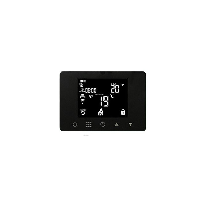 Wi-Fi wireless underfloor heating control kits with a surface-mounted black room thermostat