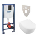 GROHE Solido concealed WC frame with black button Even + VILLEROY & BOCH Subway 2.0 wall-mounted toilet sets (6 in 1)