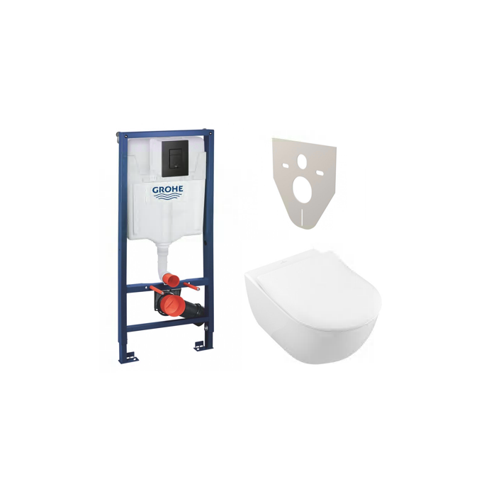 Потолочный унитазный каркас GROHE Solido с черной кнопкой Even + VILLEROY & BOCH Subway 2.0 подвесные унитазные комплекты (6 в 1