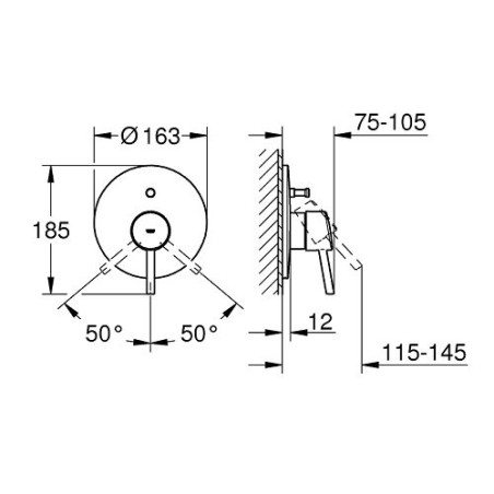 GROHE Concetto built-in bath-shower mixer 2 outlets, chrome, 19346001