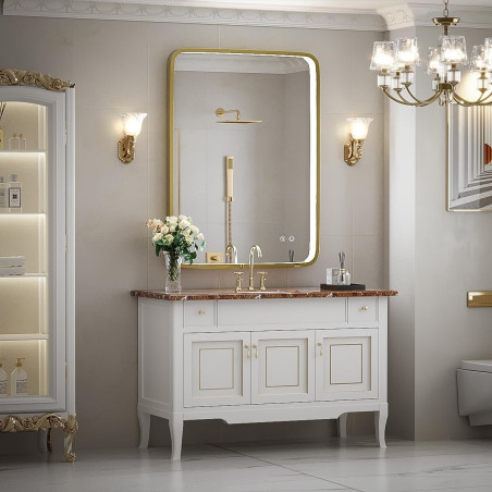Mirror with LED lighting 60 x 80 cm with a brushed gold frame