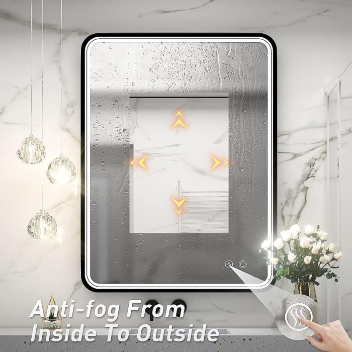 Mirror with LED lighting 60 x 80 cm with black-matte frame