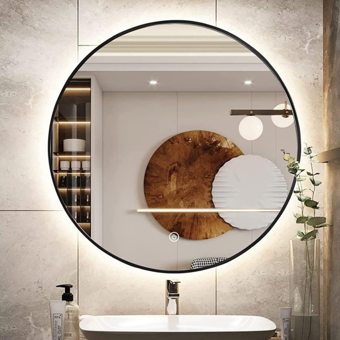 Mirror with LED stars 60 x 60 cm with black-matte frame