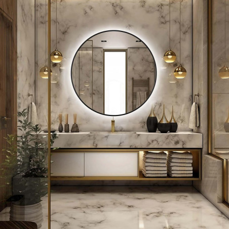 Mirror with LED stars 60 x 60 cm with black-matte frame