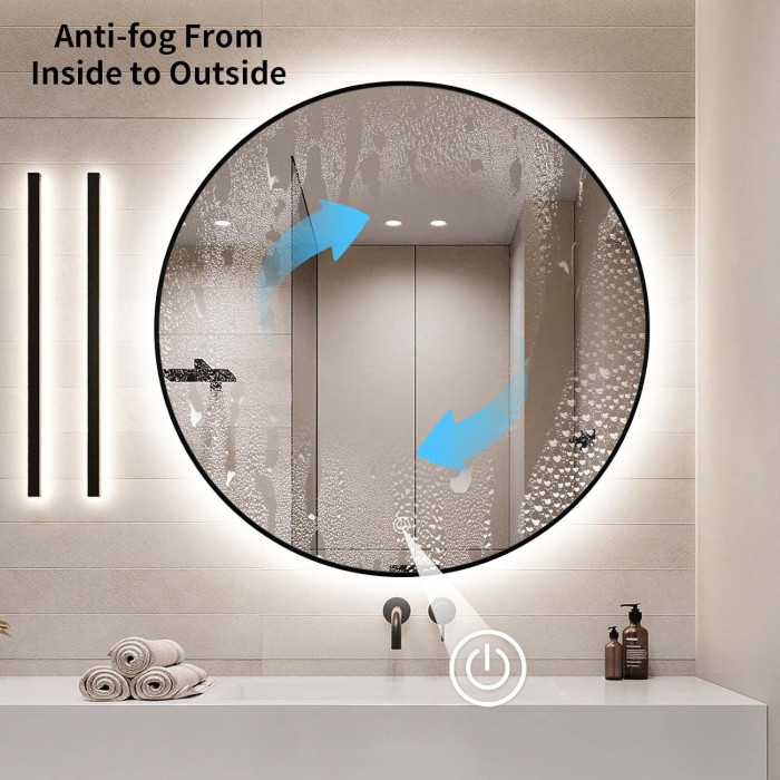 Peegel LED tähtedega 60 x 60 cm musta mati raami abil