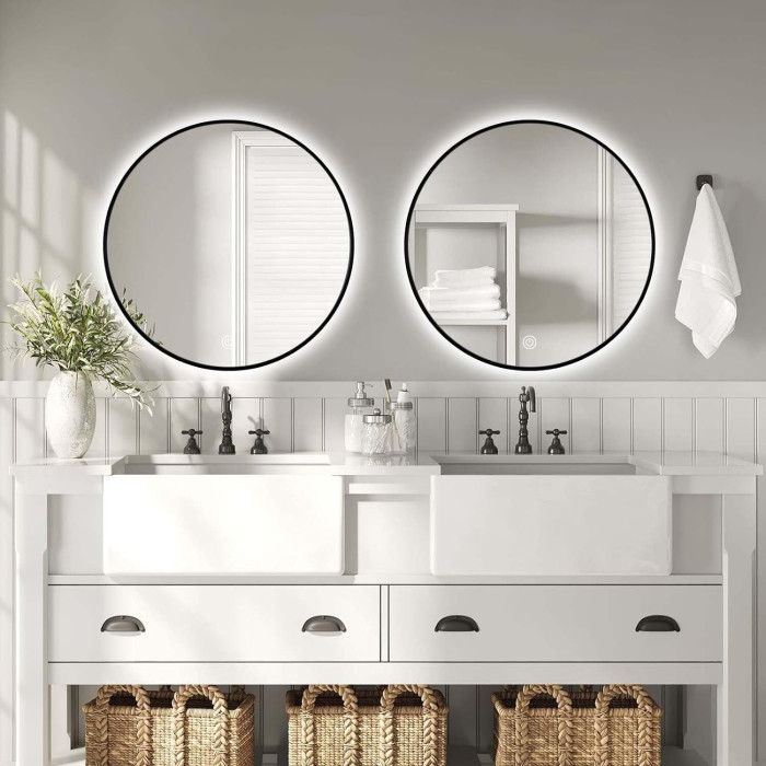 Mirror with LED stars 80 x 80 cm with black-matte frame