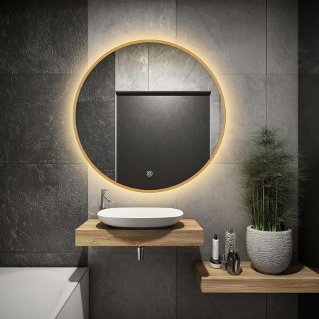Mirror with LED lighting 60 x 60 cm from brushed gold frames