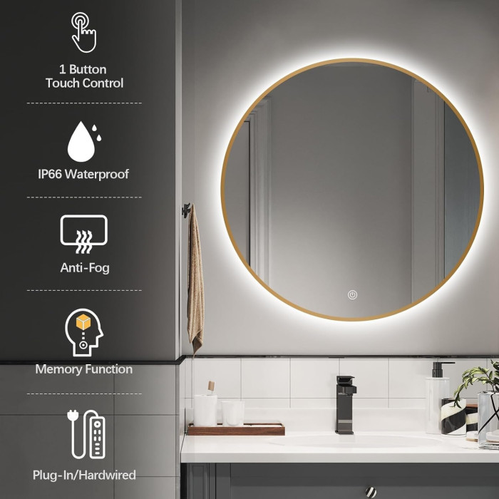 Зеркало с LED подсветкой 60 x 60 см из состаренных золотых рамок