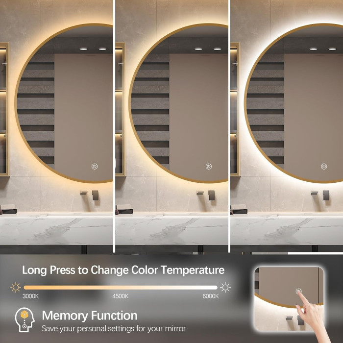 Зеркало с LED подсветкой 60 x 60 см из состаренных золотых рамок