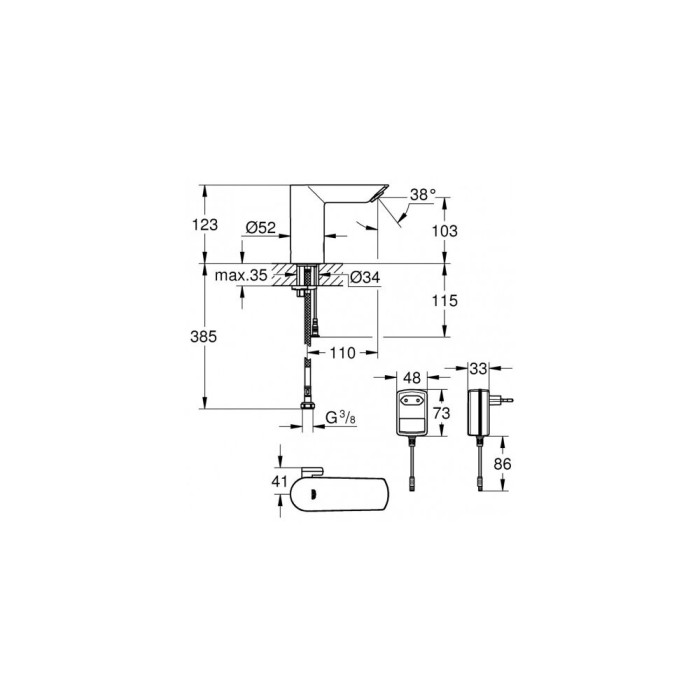 Contactless basin mixer GROHE Bau Cosmopolitan E, 36453000
