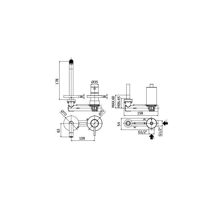 Built-in sink mixer PAFFONI Light, LIG105CR70
