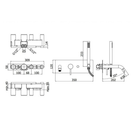 Potinkinis vannas-duššisegisti koos käsidušiga PAFFONI Light, LIG001BO