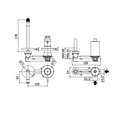 Встраиваемый смеситель для раковины PAFFONI Light, LIG105HG70