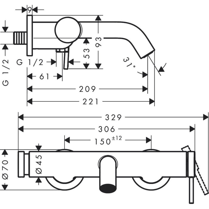 Vannitoa segisti HANSGROHE Tecturis S, 73422000