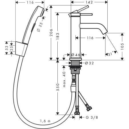 Segisti kraanika, millel on käsidušš HANSGROHE Tecturis S, 73211670