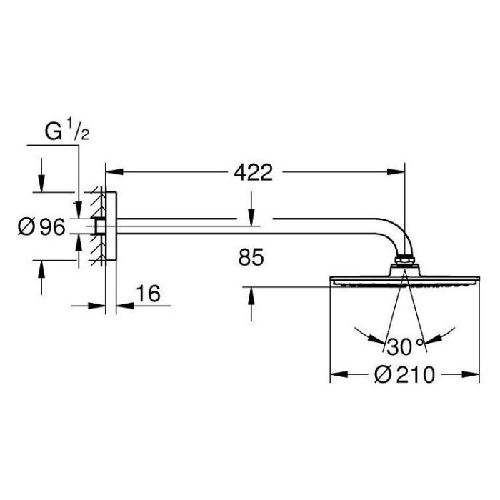GROHE Rainshower Cosmopolitan 210 stationary shower head with holder, 26171000