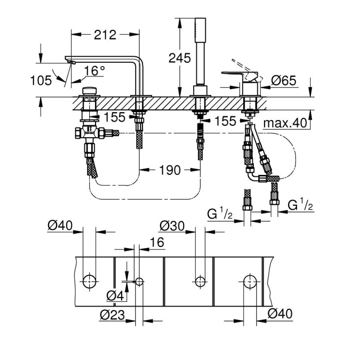 4-х компонентный набор смесителей для ванны GROHE Lineare, 19577001