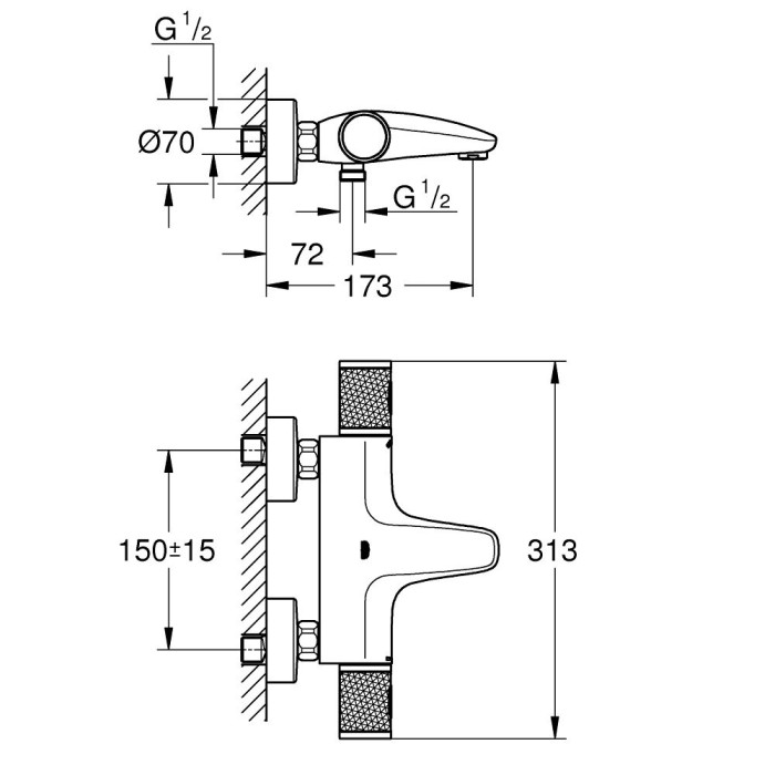 Termostaatiline segisti vannile - dušš GROHE Grohtherm 1000 Performance, 34830000