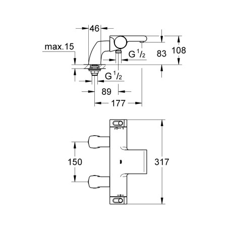 Thermostatic water mixer for bath GROHE Grohtherm 2000, 34176001
