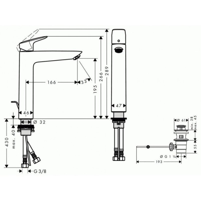 Washbasin mixer with pop-up waste HANSGROHE Logis 190, 71090670