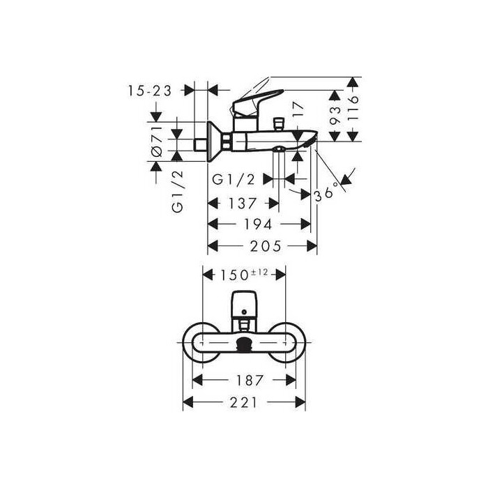 Смеситель для ванной - душ HANSGROHE Logis, 71400670