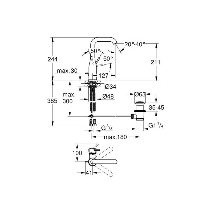 GROHE Essence L Sink Mixer, 24177KF1