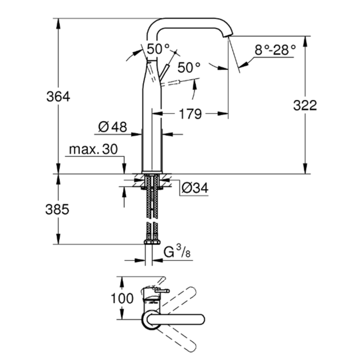 Vee segisti kraanikauss GROHE Essence XL, 24170KF1
