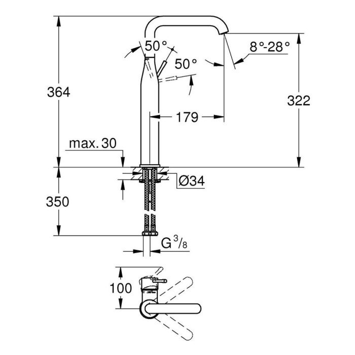 Käesurve segisti GROHE Essence XL, 24170GL1
