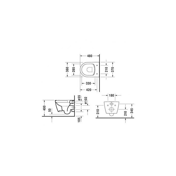 Подвесной унитаз DURAVIT Me by Starck Compact Rimless с крышкой Soft close, 45300900A1