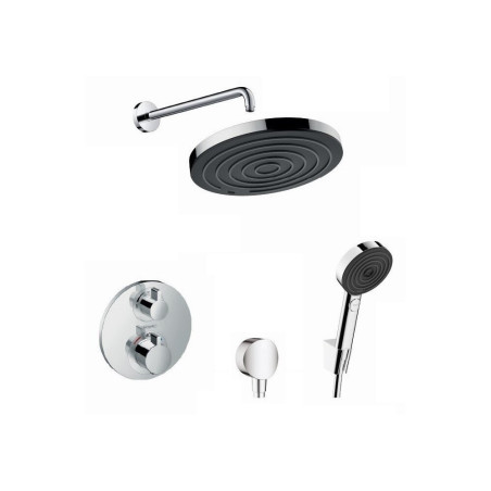 Встраиваемый термостатический душевой комплект 7 в 1 HANSGROHE Ecostat S с душевой головкой Pulsify S 260 и настенным креплением