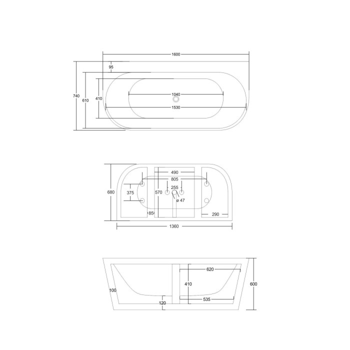 Acrylic bathtub MEPA Free, 160 x 75 cm