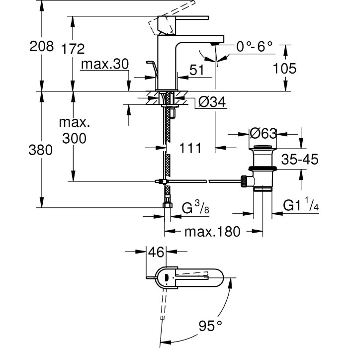 GROHE Plus S-size sink mixer with bottom valve, 23870003