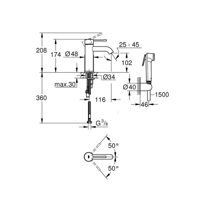 Смеситель для раковины с ручным душем GROHE Essence, размер S, 24189000