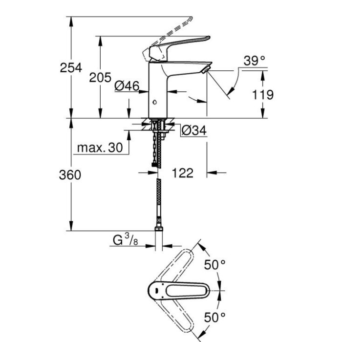 GROHE EuroSmart M-size basin mixer, 23987003