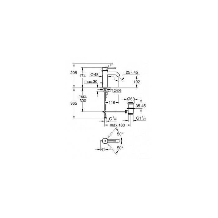 GROHE Essence S-size basin mixer with pop-up waste, 24171001