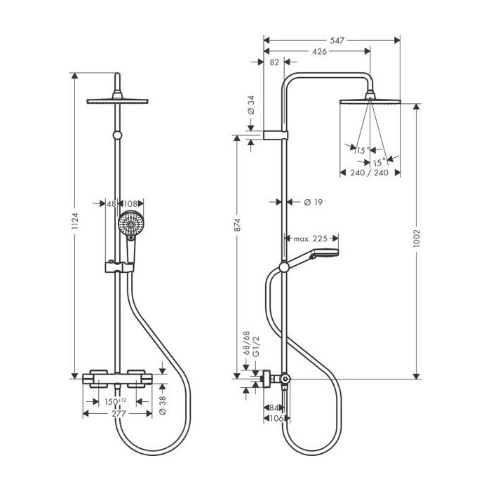 Thermostatic shower system HANSGROHE Vernis Shape 240, 26429670