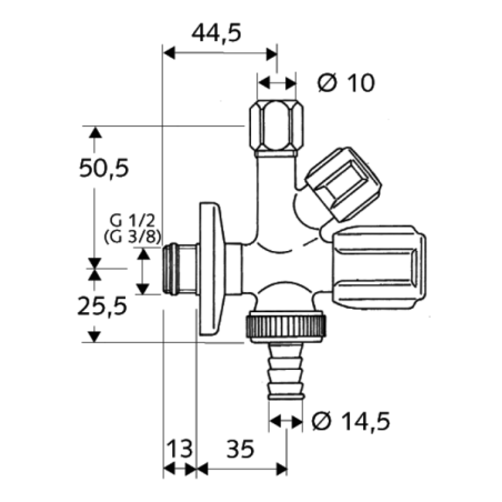 Nurgakombineeritud ventiil SCHELL Comfort 1/2" x 3/4" x 3/8"