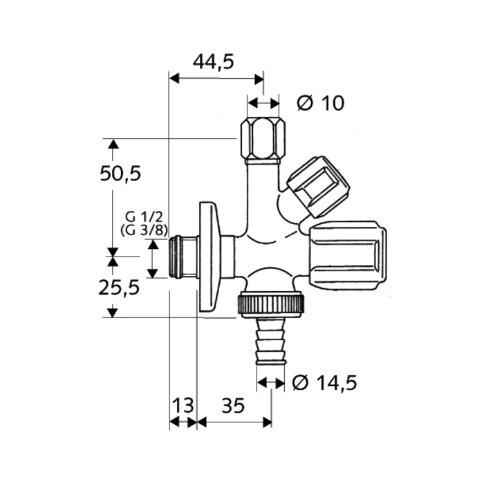 Corner combined valve SCHELL Comfort 1/2" x 3/4" x 3/8"