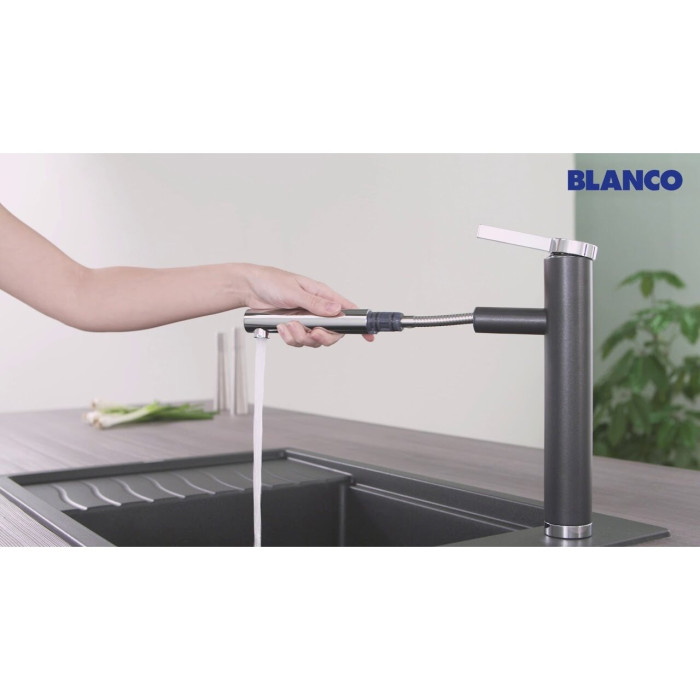Кухонный смеситель с выдвижным шлангом BLANCO Linee-S, белый / хромированный