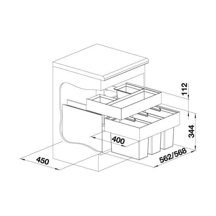 Waste sorting system for 60 cm cabinet BLANCO Select II XL 60/3 Orga