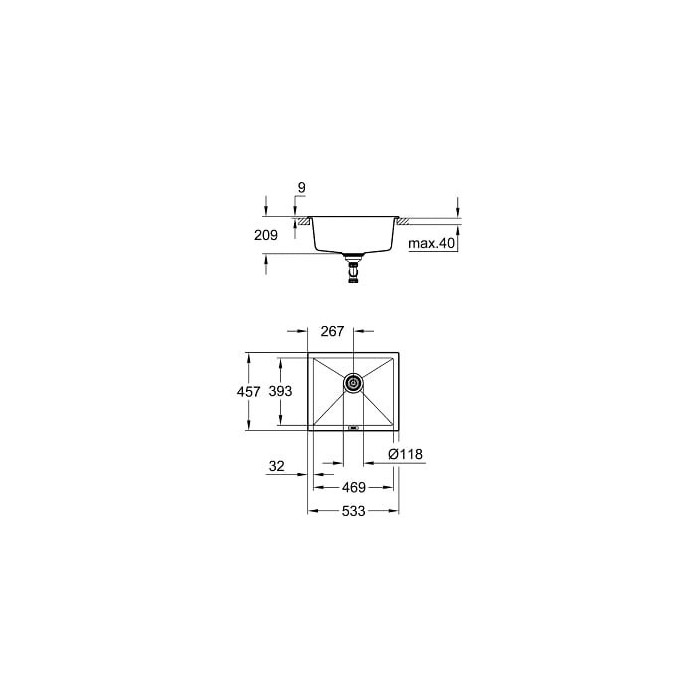 Komposiitne kraanikauss GROHE K700U 533x457 mm graniitmust, 31654AP0