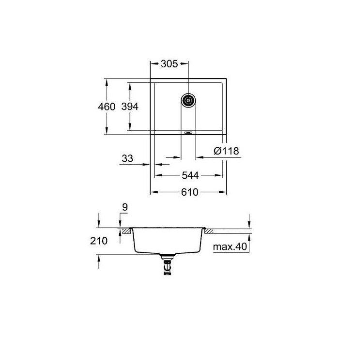 Композитная мойка GROHE K700U 610x460 мм гранит черный, 31655AP0