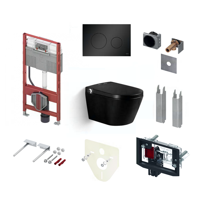 Rippuv WC koos bidetifunktsiooniga TECE (10 in 1) SET1 Rimless koos istekoha ja kaanega komplektis koos peidetud raamiga ja nupu