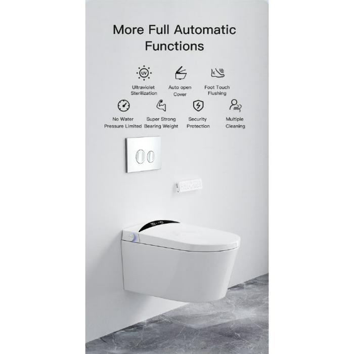 Hanging toilet with bidet function TECE (10 in 1) SET1 Rimless with seat and lid included with a concealed frame and button